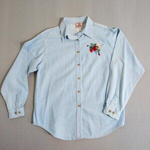 Vintage Top Stitch by Morning Sun Denim shirt women's sz L denim blue embroidere